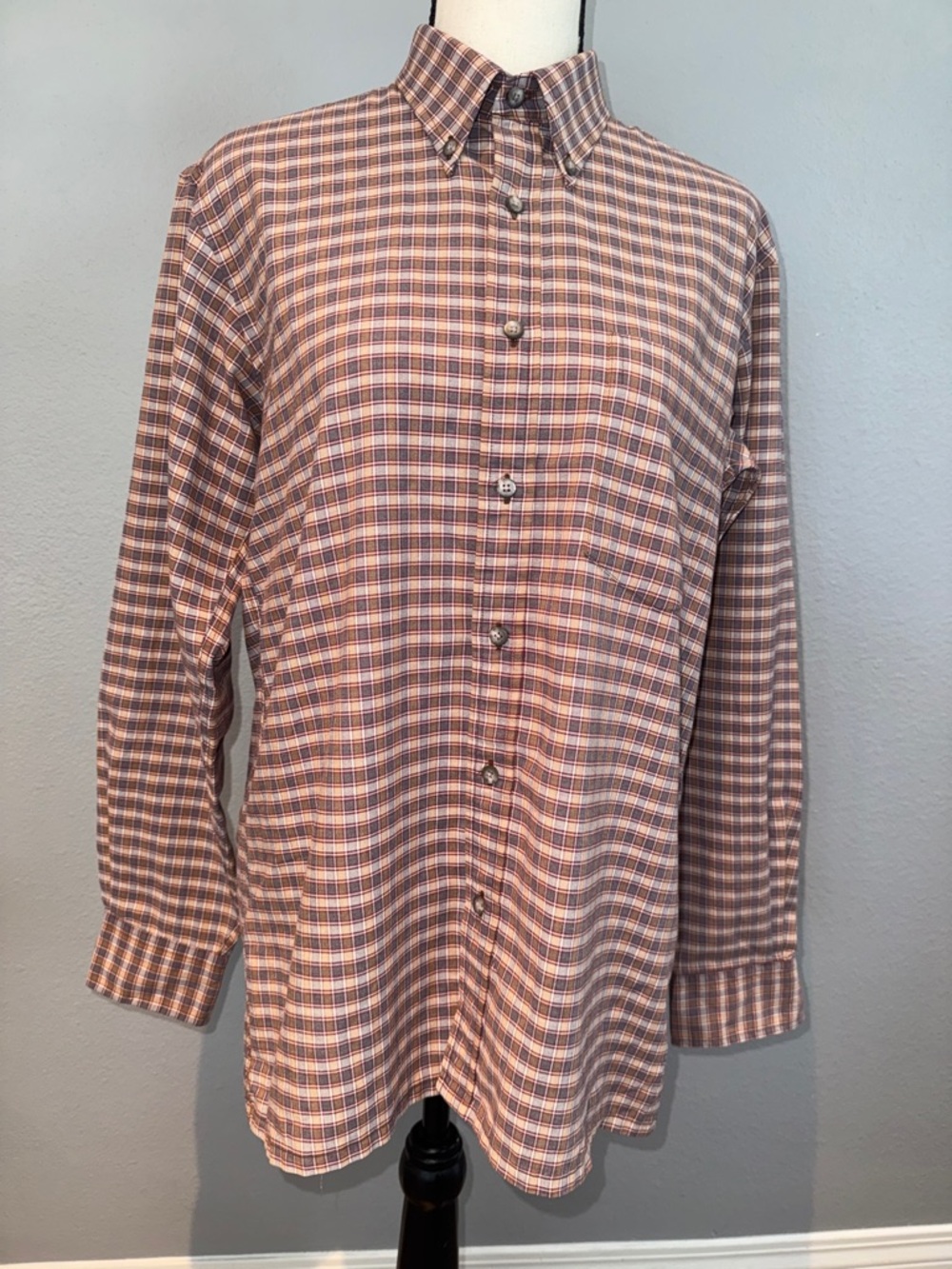 Vintage Yves Saint Laurent Men's Long-Sleeve Plaid Button-Down Shirt